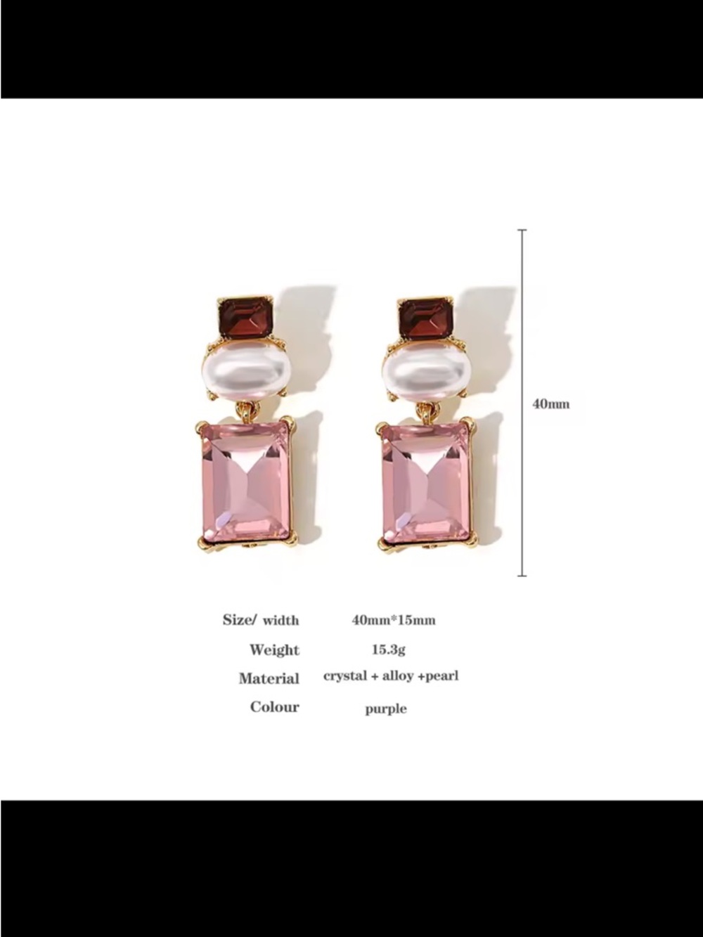 Gold-Tone Purple Crystal Drop Earrings with Pearl Accent